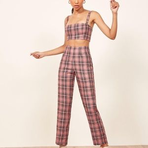 Reformation Noble Pink Plaid Pants